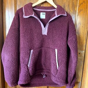 SO Fleece Faux Fur 1/4 Zip Sweater Jacket Sweatshirt Sz XSMALL